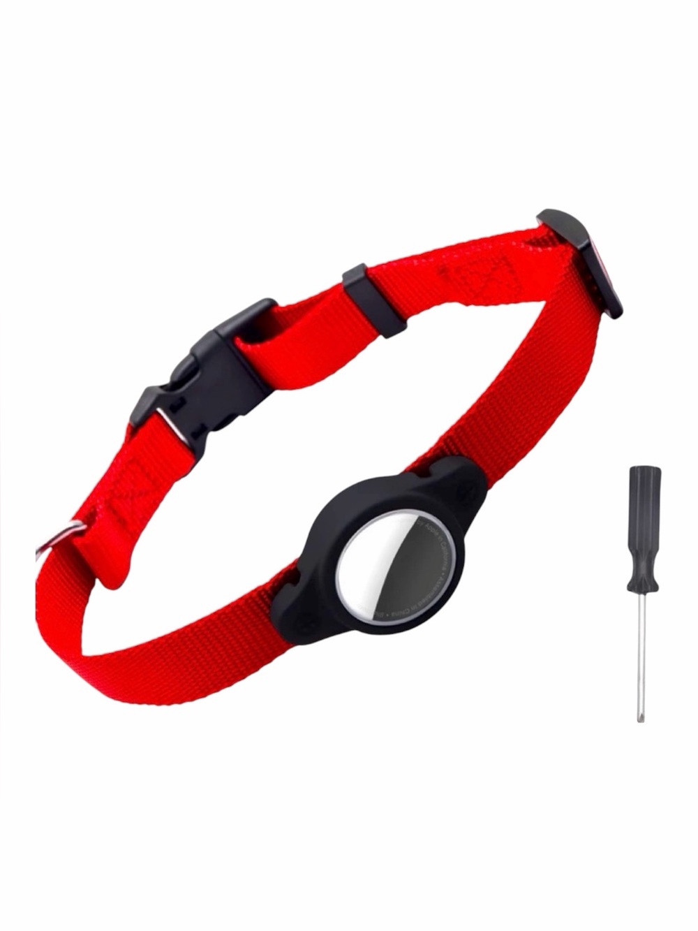 Pet collar with waterproof AirTag holder - Red Large